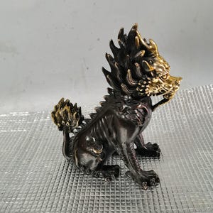 Chinese antique pure hand-carved exquisite and rare pure copper gilt unicorn Qilin statues ornament,unique shape