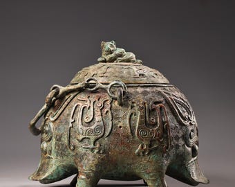古代中国の青銅像から手彫りされた銭壺 - Etsy 日本