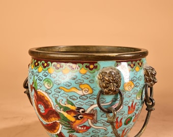 Chinese collection Copper cloisonn é dragon and phoenix jar/sealed jar, desktop decoration