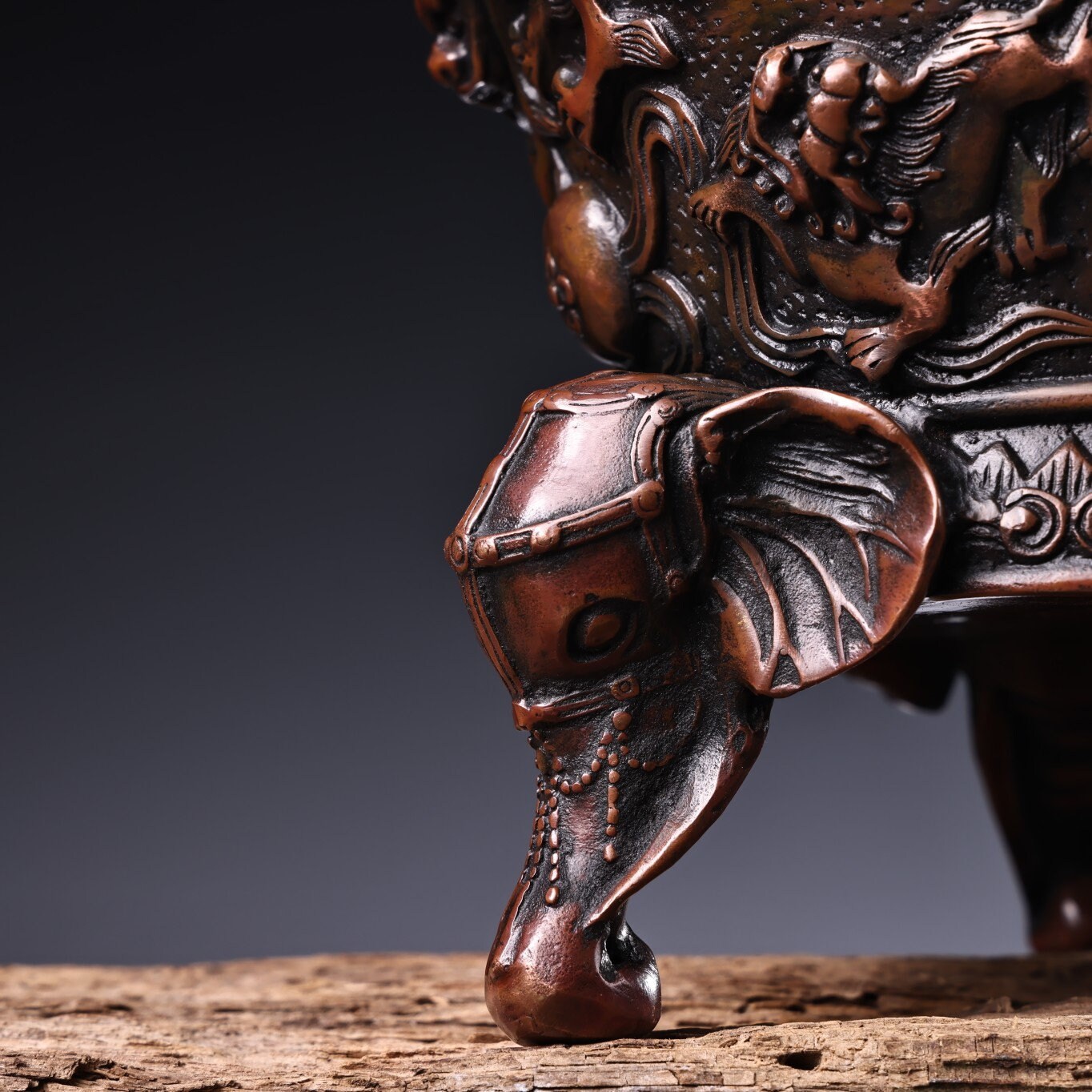 Chinese Antique Pure Copper Red Copper Inlaid Gems Hand Carved Hollow ...