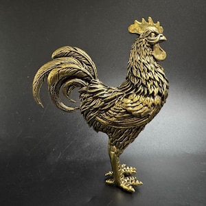Chinese antique hand carved exquisite and rare pure copper chicken statue ornament,zodiac chicken statue ornament