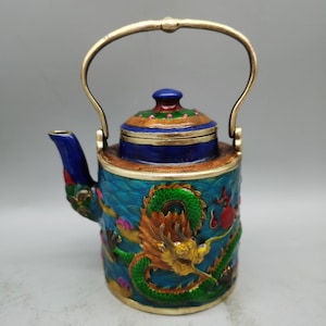 Kinesisk antik utsökt och sällsynt cloisonné-tekanna/vinkanna med drakemönster, värdefull och unik