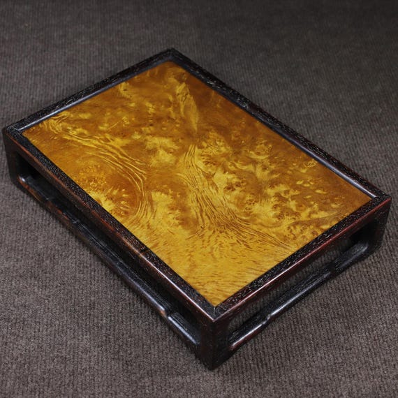 Chinese Hand Carved Rosewood Inlaid Jinsi Nanmu Base,tea Tray