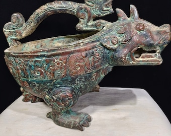 古代中国の青銅像から手彫りされた銭壺 - Etsy 日本