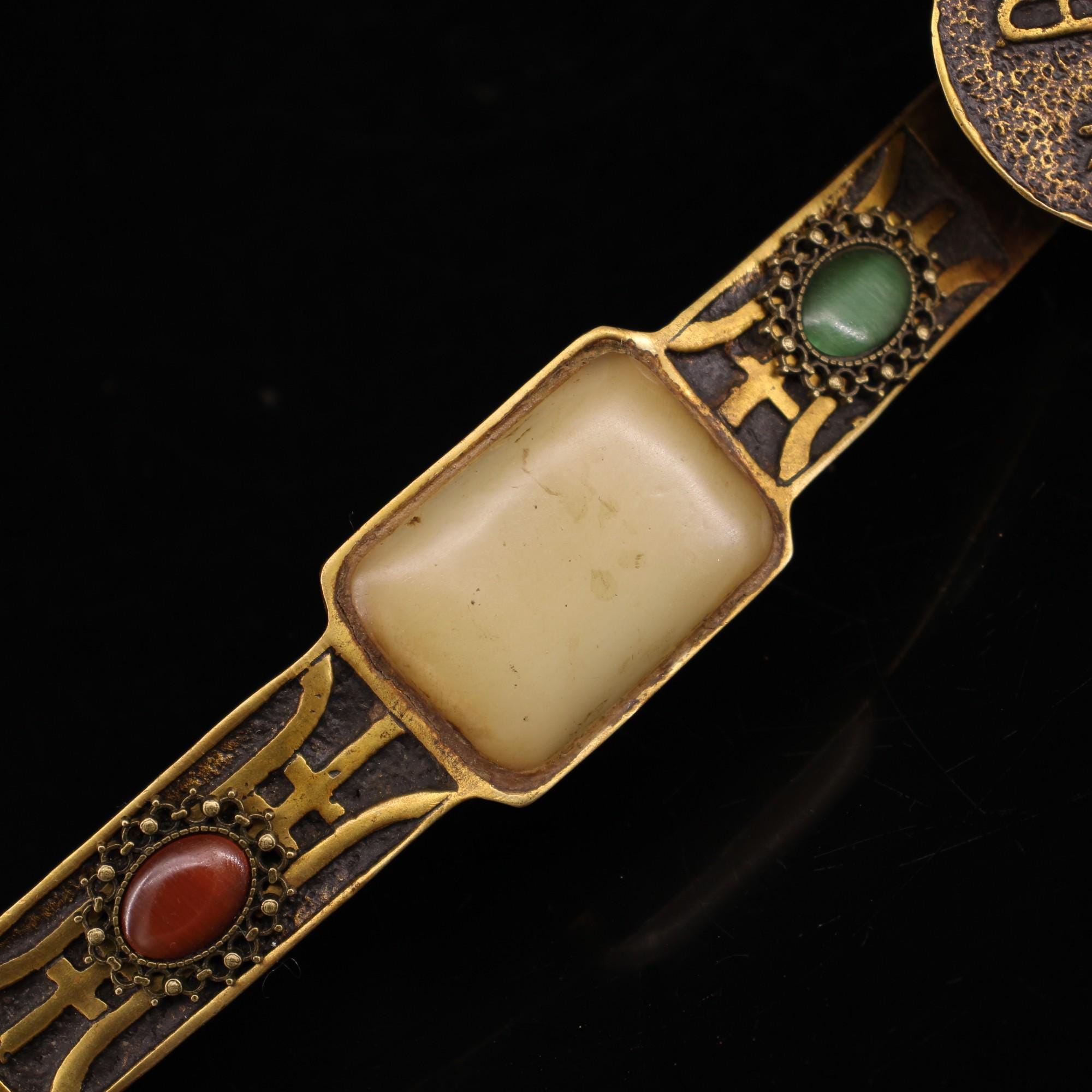 Chinese Antique Handmade Carved Pure Copper Cloisonn é Inlaid Gems Ruyi ...