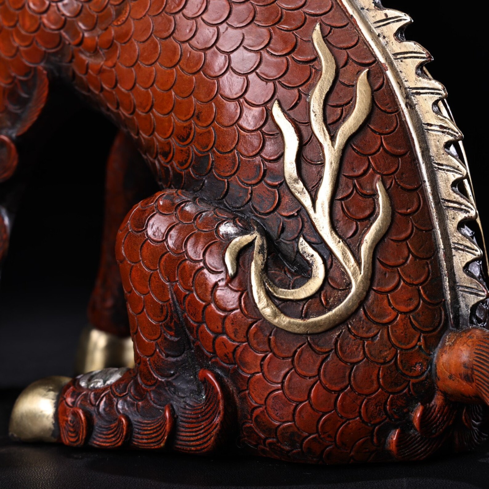 Chinese Pure Hand Carved Exquisite and Rare Pure Copper Gilt Kirin ...