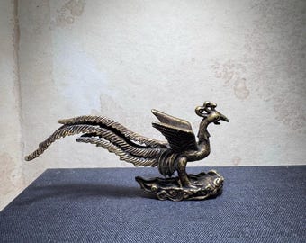 Estatua de fénix de cobre, artesanía china antigua, exquisita y preciosa, mascota de té, se puede coleccionar