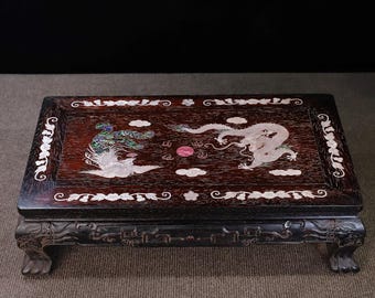 Mesa de té/café antigua china de sándalo con diseño de dragón y fénix, mueble decorativo, digno de colección.