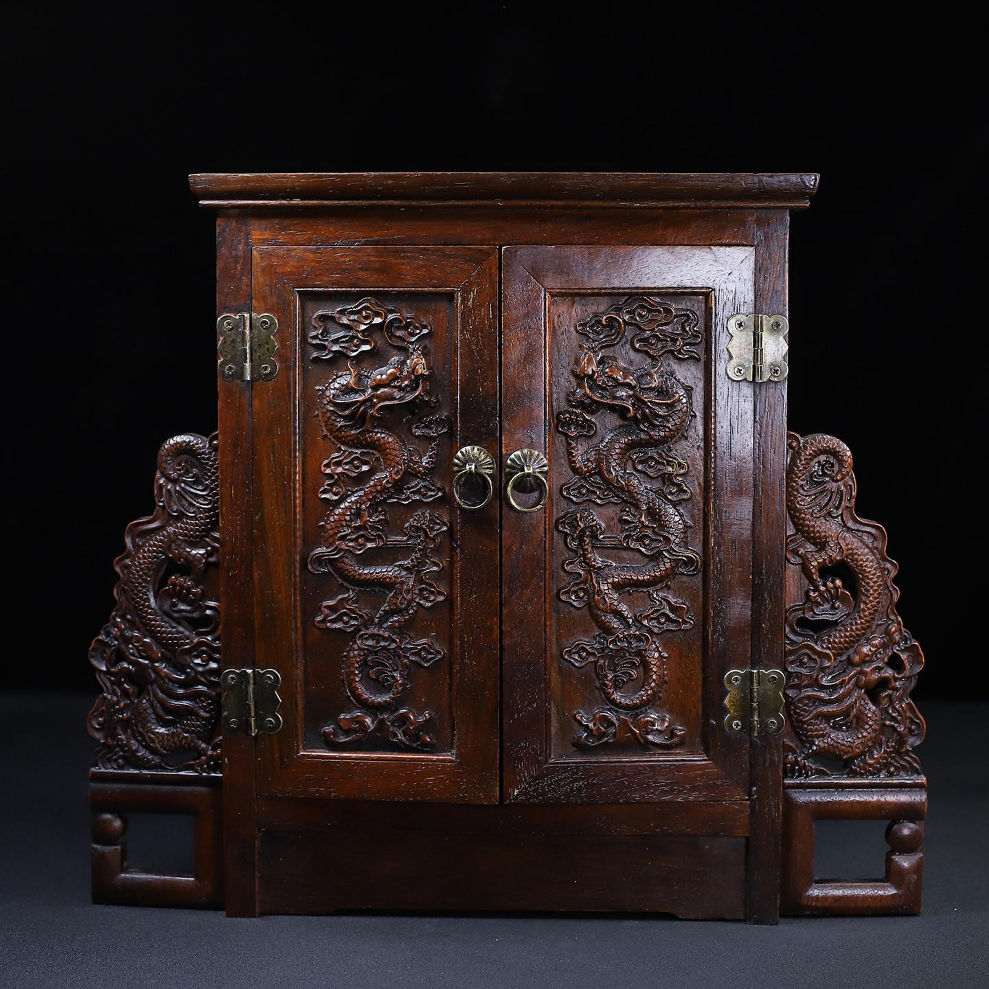 Chinese Antique Hand Carved Natural Rosewood Dragon Pattern Drawer