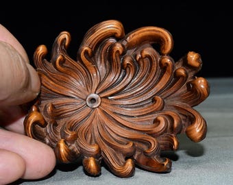 Colección de adornos de porta incienso de crisantemo tallados a mano en madera de boj natural, estatuas únicas, regalos raros