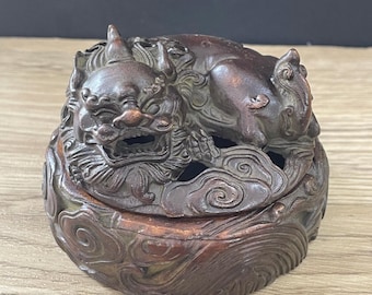 Exquisite und seltene reine Kupfer Pixiu Statue aushöhlen Weihrauchbrenner Ornamente handgefertigt von der chinesischen antiken Sammlung