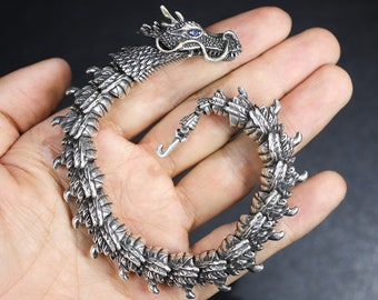 Collection Chinese pure copper silver plating dragon head Bracelet Men's and women's Bracelet