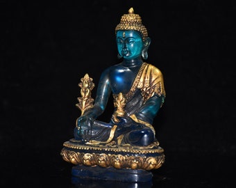 Chinese pure hand-carved coloured glaze glass buddha statue,exquisite pattern,ancient and exquisite,can be collected