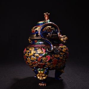 Chinese antique pure handmade exquisite and rare pure copper cloisonne dragon statue incense burner ornament,fine workmanship