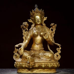 Chinesische reine Hand geschnitzt exquisite und seltene reine Kupfer vergoldet Manjushri Bodhisattva Ornament, feine Verarbeitung, Sammlerstück