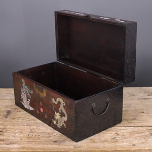 Chinese hand carved red sandalwood inlaid auspicious dragon and phoenix pattern jewelry box,storage box,precious and unique,can collected