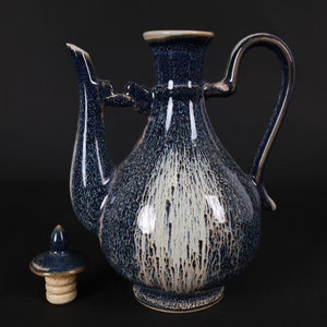 Chinese exquisite hand carved Blue Glazed ceramic wine pot ornament,porcelain pot ornament