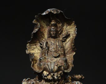Estatua de Buda Guanyin Bodhisattva hecha a mano en cobre, adorno antiguo chino.