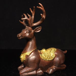 Chinese antique pure copper red copper hand carved sika deer statue ornament,home decor,beautiful shape,worth collecting