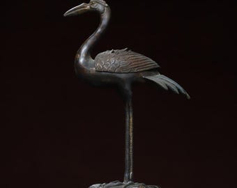 Incensario con forma de estatua de grulla de cobre puro tallada a mano, antigua pieza china, exquisita y preciosa, ideal para coleccionistas.