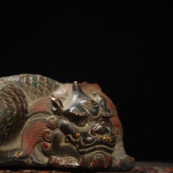 聖獣銅像　銅製　中国古玩　時代物　骨董アンティーク 聖獣銅像 銅製 中国古玩 時代物 骨董アンティーク 聖獣銅像 銅製