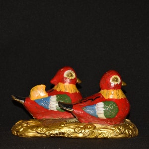 A pair of Chinese statue hand-carved pure copper cloisonne mandarin duck ornament,desktop decoration,exquisitely carved and rare,collected