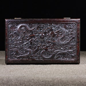 Ornement de boîte à bijoux dragon chinois en bois de rose naturel sculpté à la main, boîte de rangement, exquis et unique, peut être utilisé