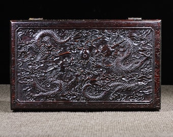 Chinese hand carved natural rosewood dragon jewelry box ornament,storage box,exquisite and unique,can be used