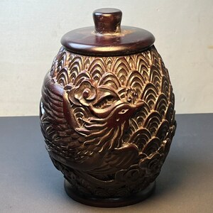 Hand-Carved Sandalwood Phoenix Tea Jar, Chinese Ornament