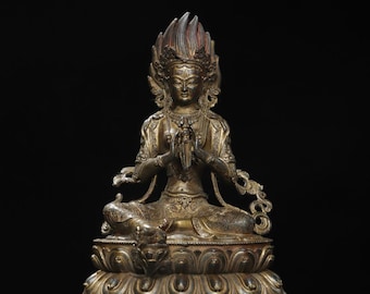 Adorno de estatua de Buda de cobre puro, antiguo y chino, tallado a mano, exquisito y raro, precioso y único.
