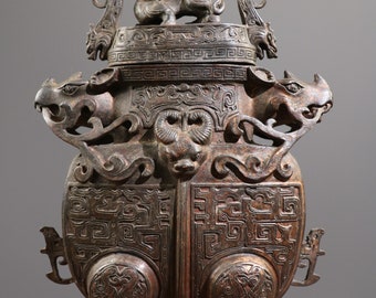 古代中国の青銅像から手彫りされた銭壺 - Etsy 日本
