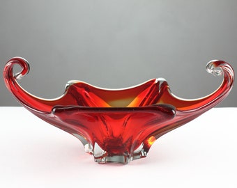 70s Murano glass bowl, red crystal glass bowl, Italian Glasswork, Mid Century, vintage