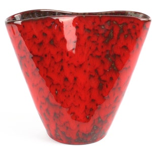 Red studio ceramic vase, cidney shaped ceramic vase, 50s West German Pottery, mid century modern