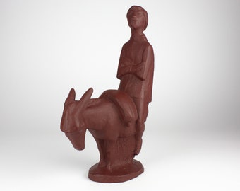 Tall ceramic figurine donkey rider, German Pottery, mid century, 60s-70s mcm ceramic figure