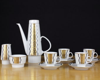 60s Coffee place settings for 4 persons, coffee pot, suggar pot and creamer, west Germany, Mid Century Modern, 50s-60s
