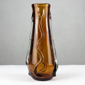 Tall vintage crystal glass vase, amber yellow glass vase, Mid Century, mcm vintage czech glass vase
