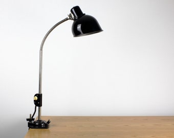 50s tall black table lamp, desk lamp, modern technical workspace lamp by Reiff, Dresden, east Germnay, mid century, Kandem successor