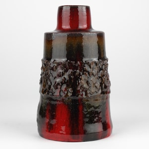 Jasba ビンテージ 陶器 花瓶 レリーフ模様 赤×黒 フラワーベース Jasba ビンテージ 陶器 花瓶 レリーフ模様 赤×黒 フラワーベース