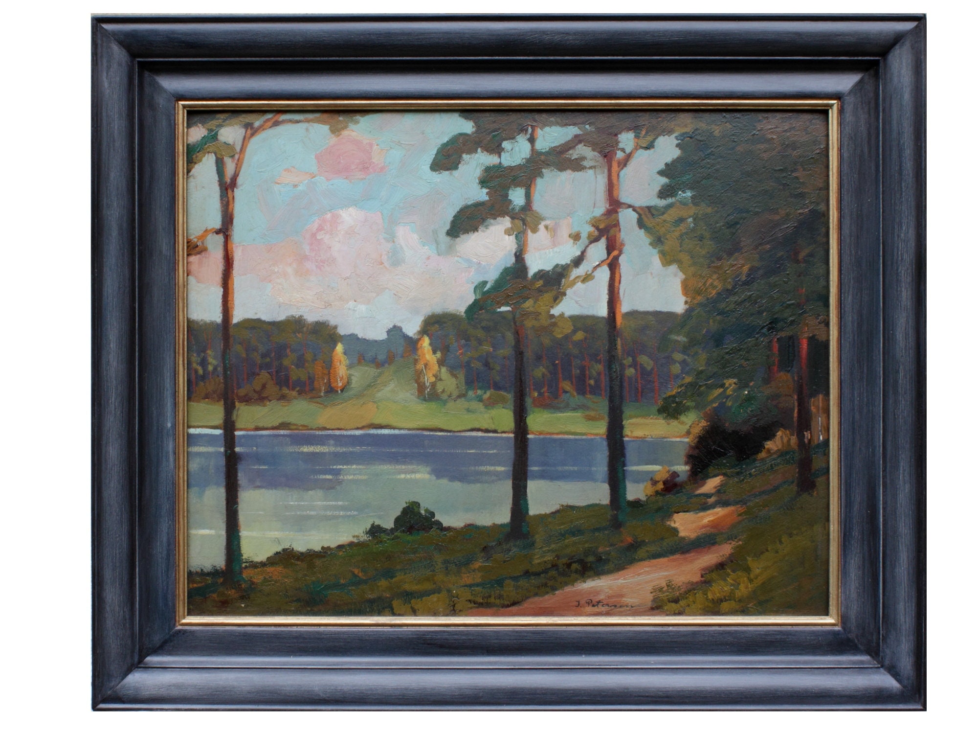 Signed Oil Painting by J. Petersen, Germany Early Mid Century