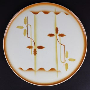 Assiette à gâteau « Spritzdekor » art déco assiette à gâteau en céramique avec décor abstrait - Porcelaine allemande des années 30-50