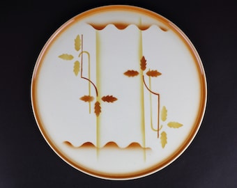 Talerz na ciasto "Spritzdekor" ceramiczny talerz na ciasto w stylu art déco z abstrakcyjnym dekorem - porcelana niemiecka z lat 30.-50.