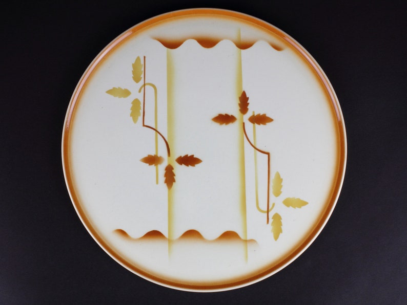 Cake plate Spritzdekor art deco ceramic cake plate with abstract decor German Porcelain from the 30s-50s image 1