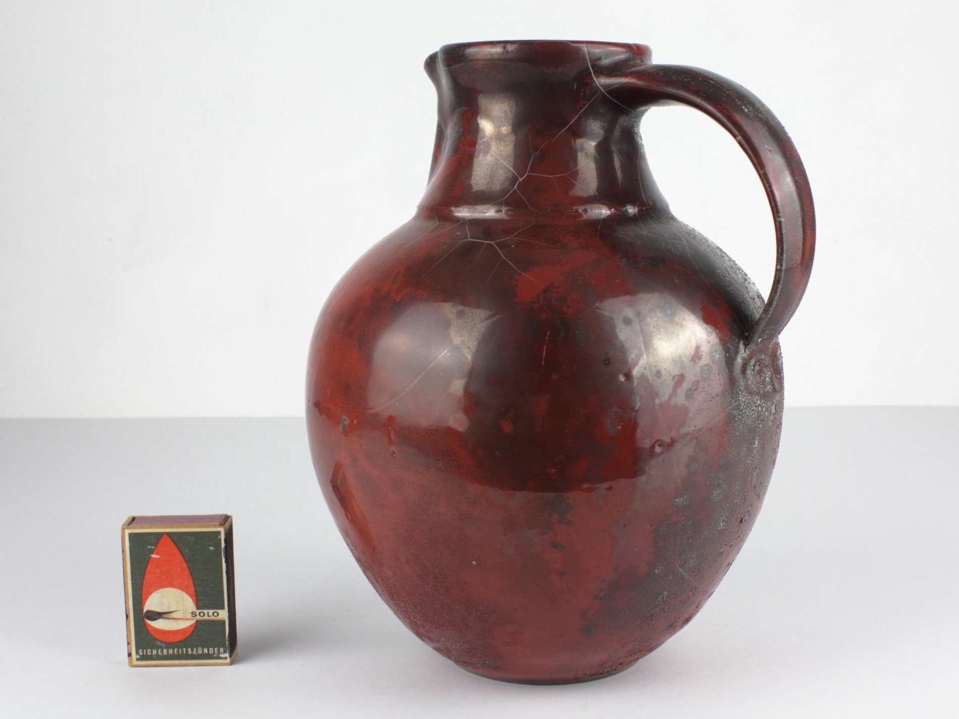 Uwe Schellbach tall studio ceramic vase dark red black Etsy
