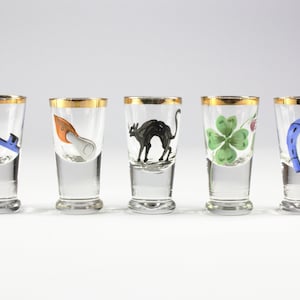 Set of antique hand painted shot glasses, Germany, end of 18th century
