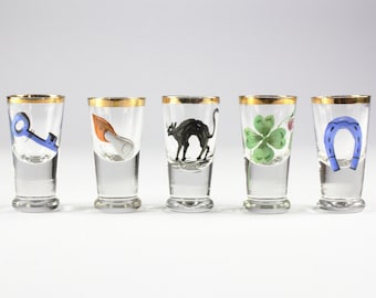 Ensemble de verres à liqueur anciens peints à la main, Allemagne, fin du XVIIIe siècle