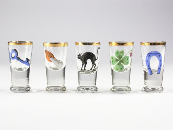 Set of antique hand painted shot glasses, Germany, end of 18th century