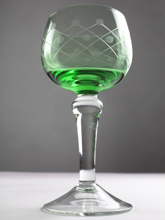 Set van 6 groene wijnglazen witte hand gesneden Etsy