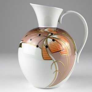 Vaso de porcelana Schaubach dos anos 50, decoração de lírios, porcelana vintage branca mcm - Porcelana vintage alemã de meados do século