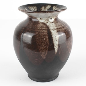 KTU vintage studio ceramic vase, white  brown, East German Pottery, Mid Century, 60s signed studio pottery