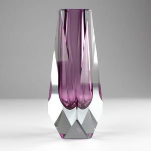 Vintage Murano Block Glas Vase Überfang Rosa, Italien Glasarbeit, sommerso rosa facettierte Glasvase, mcm sommerso